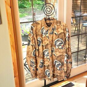 Bluff‎ Creek Outfitters Graphic Turkey Long Sleeve Casual Button Down Sz L Shirt